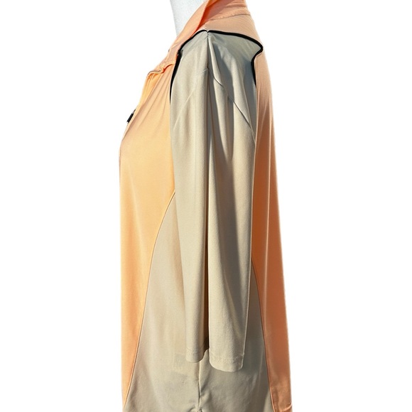 DKNYGolf Beige and Orange Quarter Zip Golf Shirt - Picture 3 of 5
